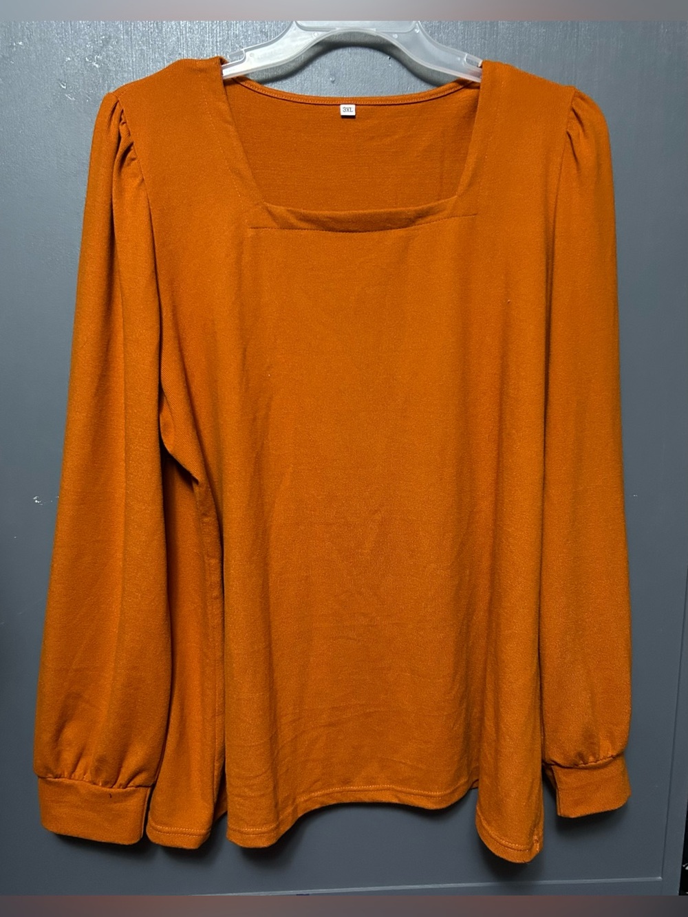 Plus size Women's Square Neck Long Sleeve Top - pumpkin orange 3X